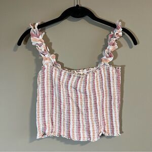 ✨ Thread & Supply Women’s Smocked Striped Pink Orange Crop Tank Top Small